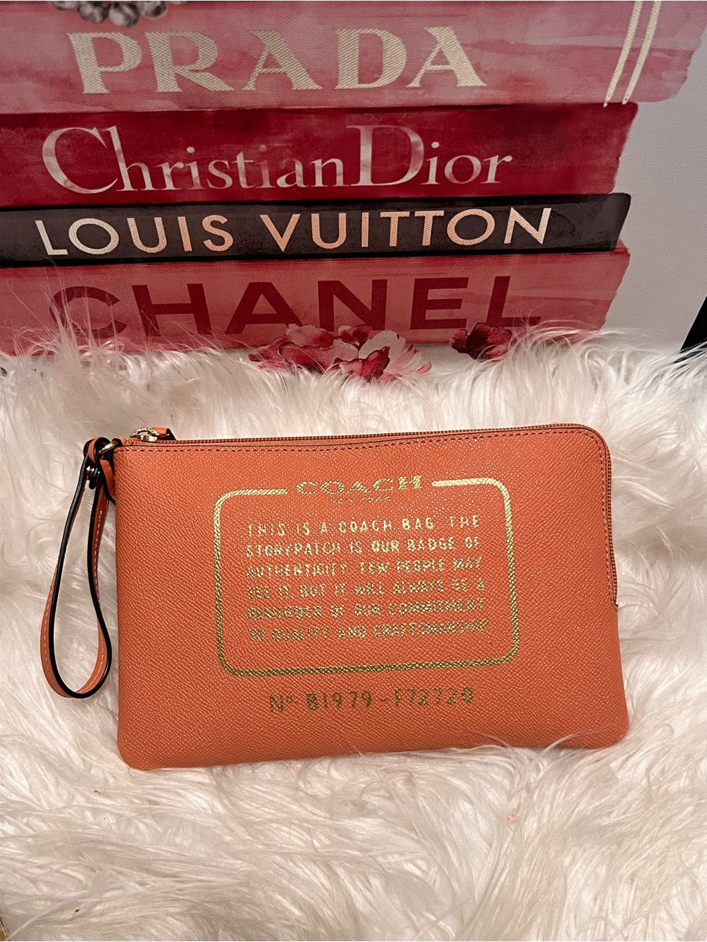 Coach Orange Leather with Gold Foil Logo wristlet